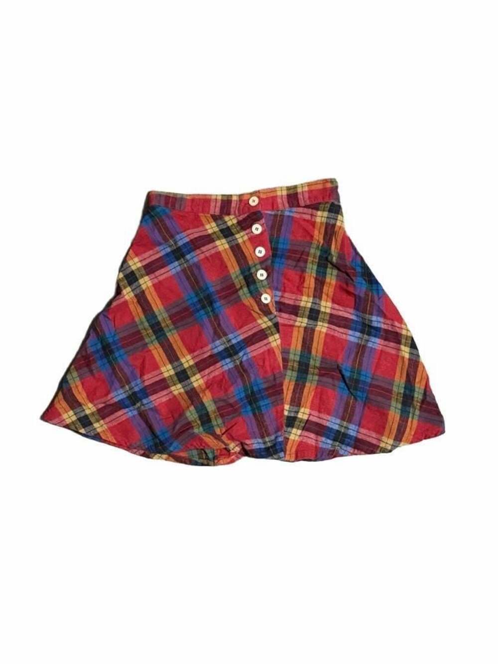 Vintage 100% Cotton Esprit Multicolor Plaid Button Front Mini Skirt